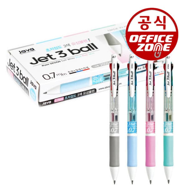 오피스존(주) 자바 제트3볼 멀티펜 0.7mm 1갑 12자루 3색