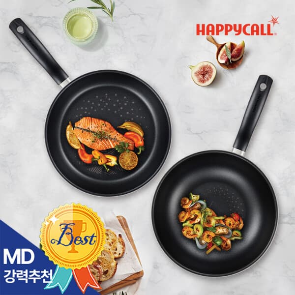 해피콜공식인증판매점 해피콜 올 뉴 컴포트 다이아몬드 IH 인덕션 후라이팬 2종 세트(28팬+28웍)