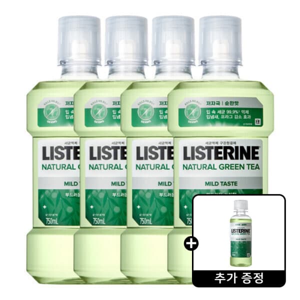 켄뷰 리스테린 내추럴 그린티 750ml 4개 + 리스테린 네추럴 그린티 100ml 1개