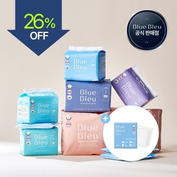 바이씨엘 블루블루 유기농 순면 날개형 슬림 생리대 중형