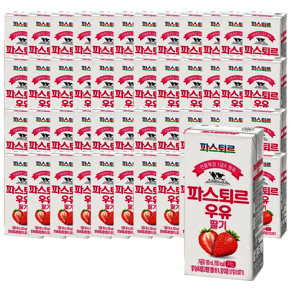 롯데푸드-스타배송 파스퇴르 전용목장 딸기우유 190mL 24입 X2 (48입)