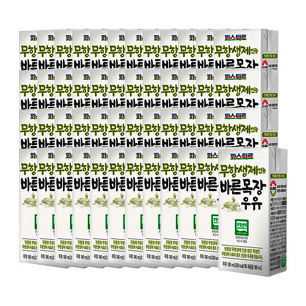 롯데푸드-스타배송 파스퇐르 무항생제 바른목장우유 190mL 48팩