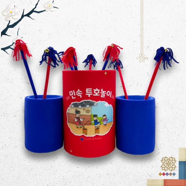 PARTYZZANG 민속 전통 청홍 3단 투호 세트