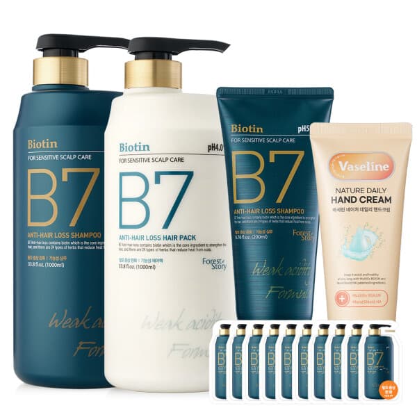 COSMATE B7 약산성 탈모 샴푸 헤어팩 1000ml+1000ml+200ml+10매+핸드크림 - 최저가 31,900원