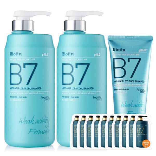 COSMATE B7 약산성 쿨 탈모 샴푸 1000ml+1000ml+200ml+10매