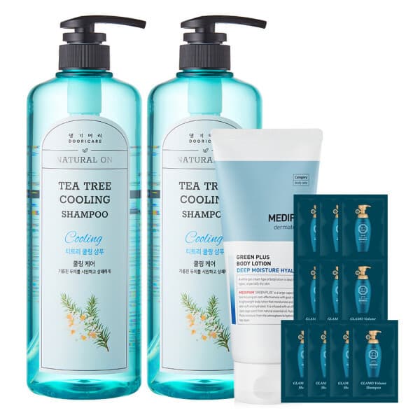 COSMATE 댕기머리 허벌 티트리 샴푸 1000ml 2개+바디로션 200ml+샴푸10매