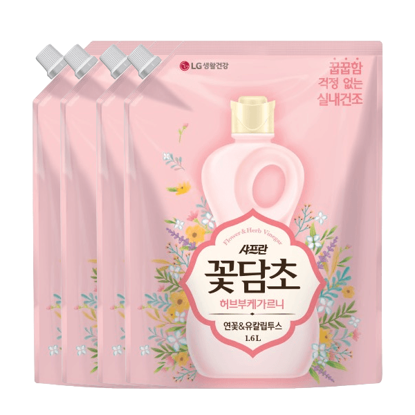 LG생활건강-스타배송 꽃담초 섬유유연제 부케가르니 연꽃 리필 1.6L 4개