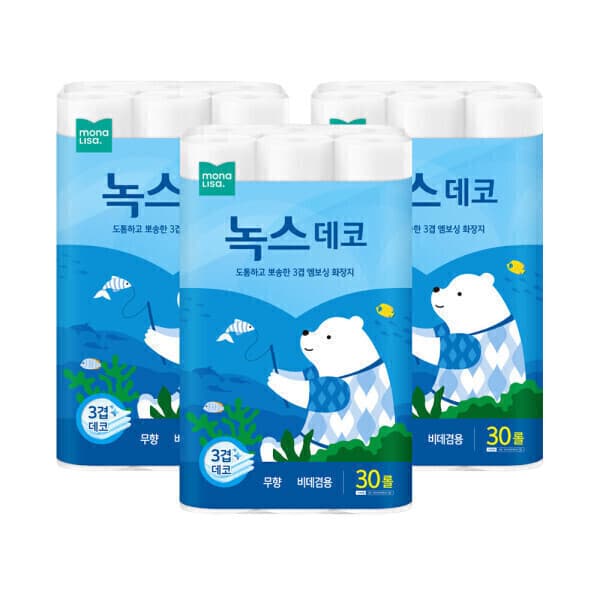 (주)모나리자 모나리자 녹스 3겹 데코 30M 30롤 3개 총90롤 화장지