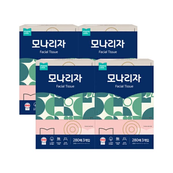 (주)모나리자 모나리자 미용티슈 280매 3입 4개 세트