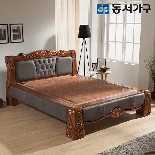 SK스토아 동서가구 명가흙 미송원목 가죽 황토볼 퀸 침대 DF635856
