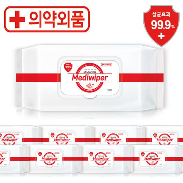 최저가총판 메디 무알콜 손소독티슈 10팩(80매/1팩) 99.9% 살균 - 최저가 27,000원