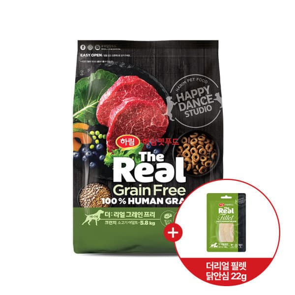 하림펫푸드 더리얼 그레인프리 크런치 소고기 5.8kg 더리얼 필렛 닭안심 - 최저가 91,800원