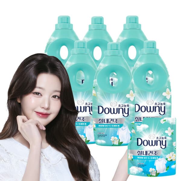 피앤지-스타배송 다우니 실내건조 프레시클린 초고농축 섬유유연제 1L 6개 + 프레시클린 200ml 1개