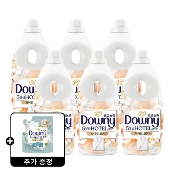 피앤지-스타배송 다우니 호텔컬렉션 섬유유연제 화이트 코튼 1L 6개 + 다우니 화이트티 200mL 1개