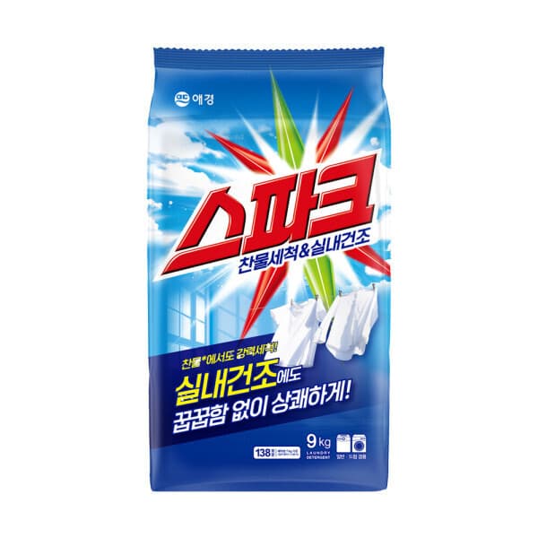 애경-스타배송 스파크 찬물세척+실내건조 세탁세제 9kg 1개