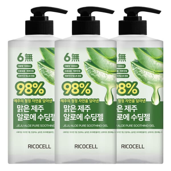 리코셀_공식스토어 리코셀 맑은 제주 알로에 98% 수딩젤 1000ml 3개 - 최저가 19,900원