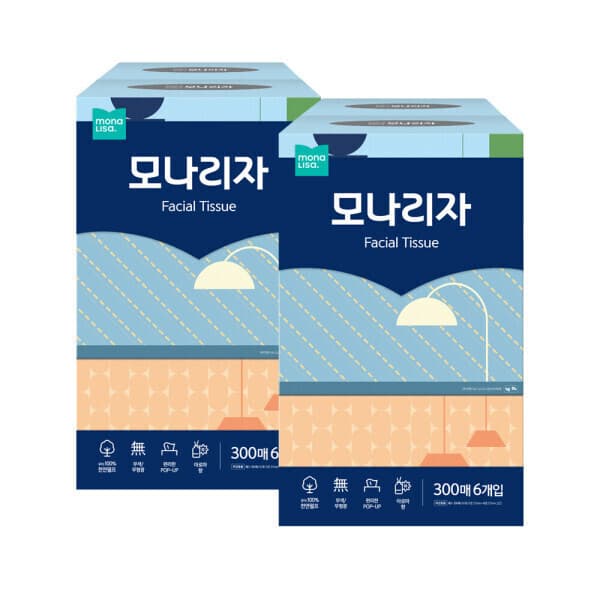 (주)모나리자 모나리자 미용티슈 300매 6입 2개 총12개