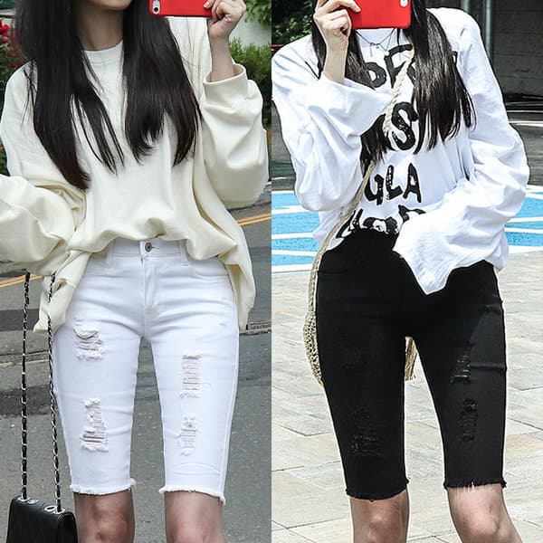 정컴파니 스판 5부 여성 면 반바지 블랙 화이트 - 최저가 19,900원