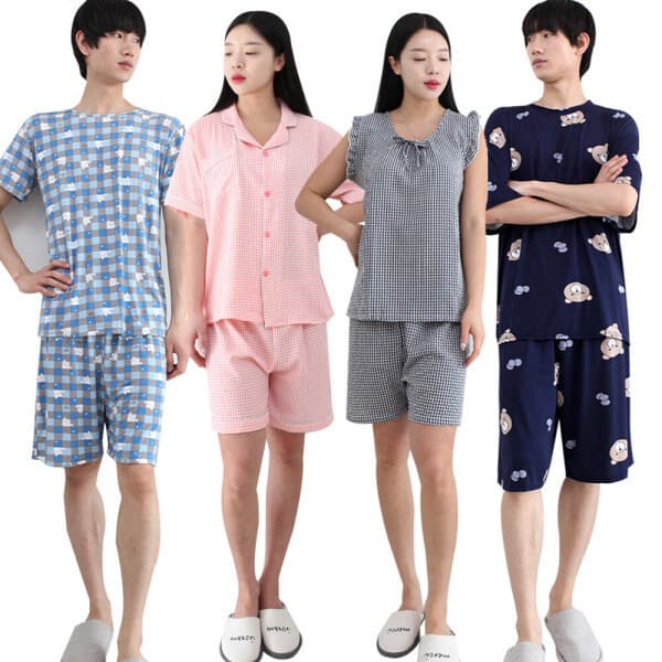3355shop 여성 남성 잠옷 세트 파자마 면 상하 빅사이즈