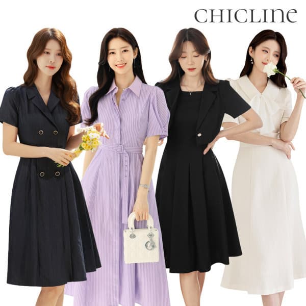 시크라인(CHICLINE) 원피스 빅사이즈 플레어 H라인 쉬폰 정장