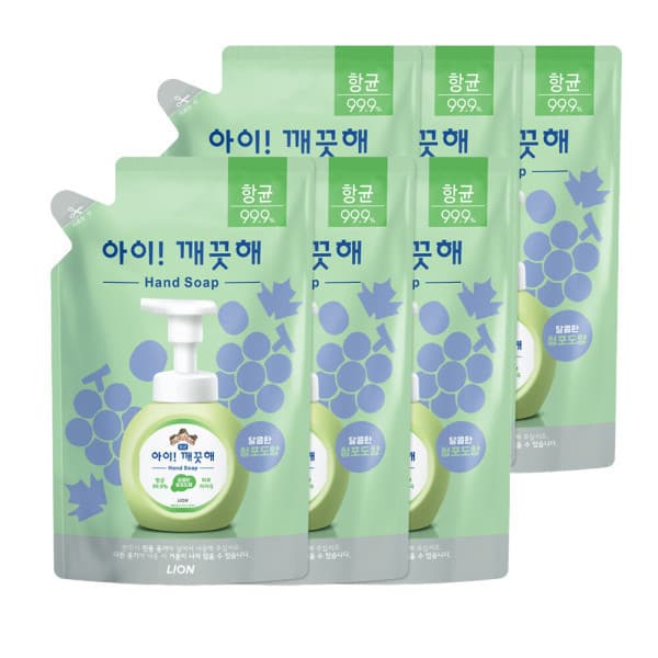 라이온코리아 아이깨끗해 핸드워시 청포도향 450ml 리필 6개 - 최저가 33,150원