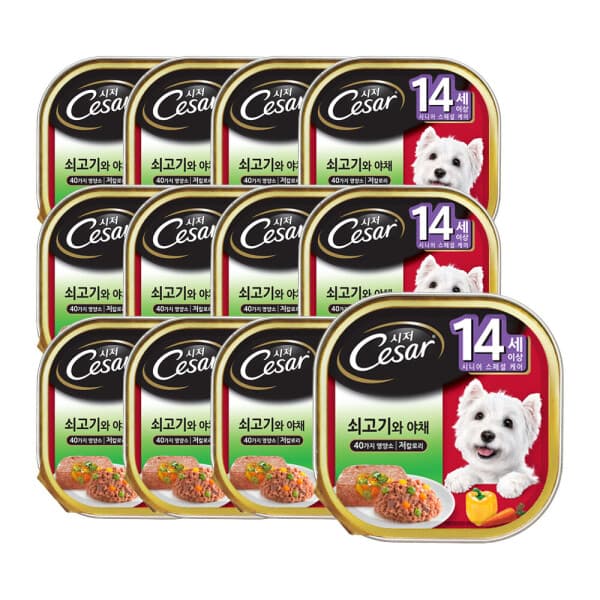 마즈코리아-스타배송 시저 14세이상 시니어 쇠고기 야채 100g 12개 - 최저가 20,500원