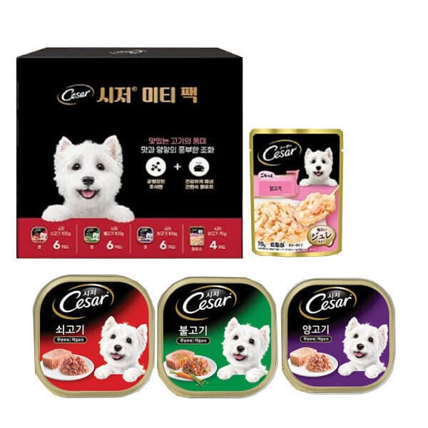 마즈코리아-스타배송 시저 미티 믹스팩 (쇠고기 6입+불고기 6입+양고기 6입+파우치 4입)