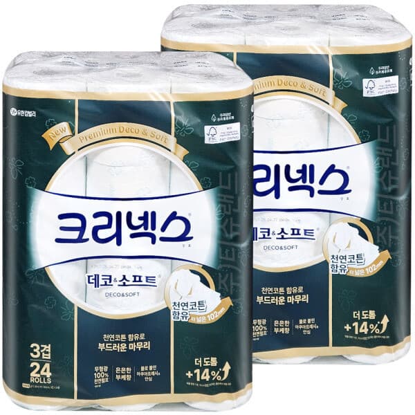 ((주))티슈랜드 크리넥스 데코앤소프트 24롤 부케향 x2개 화장지
