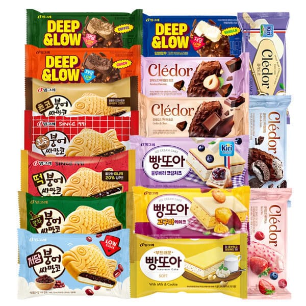빙그레공식대리점 빵또아 붕어싸만코 8종 20개 끌레도르 바 5종 10개