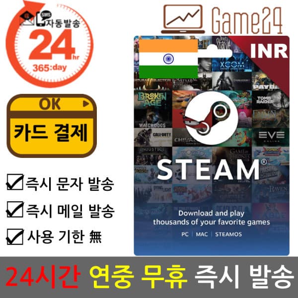 Game24 STEAM 월렛 인도 520루피 선불카드