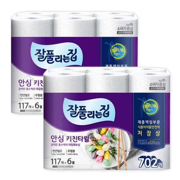 e나누미 키친타올 100%천연펄프 잘풀리는집 안심 키친타올 12롤 무형광 - 최저가 9,800원