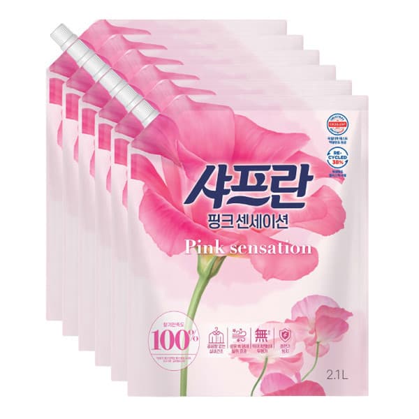 LG생활건강-스타배송 샤프란 섬유유연제 핑크 리필 2.1L x6