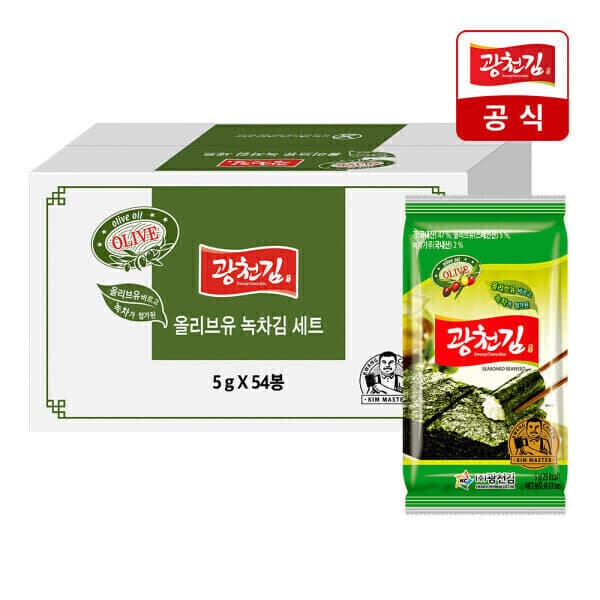 광천김공식판매처 광천김 올리브유 녹차 도시락김 5g 54봉