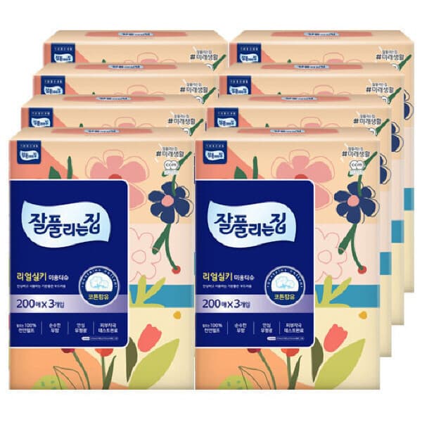 티슈닷컴 잘풀리는집 리얼실키 미용티슈 200매 3입 x 8팩(24개) - 최저가 28,150원