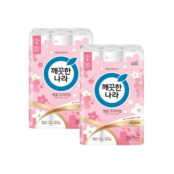 THE프리미엄 깨끗한나라 벚꽃 3겹 롤화장지 천연펄프 28m 60롤