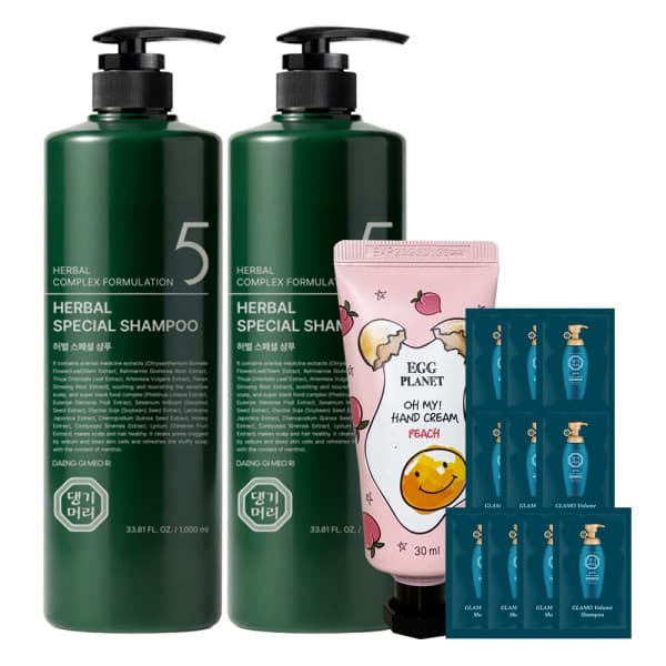 COSMATE 댕기머리 허벌 스페셜 탈모샴푸 1000ml 2개+샤푸10매