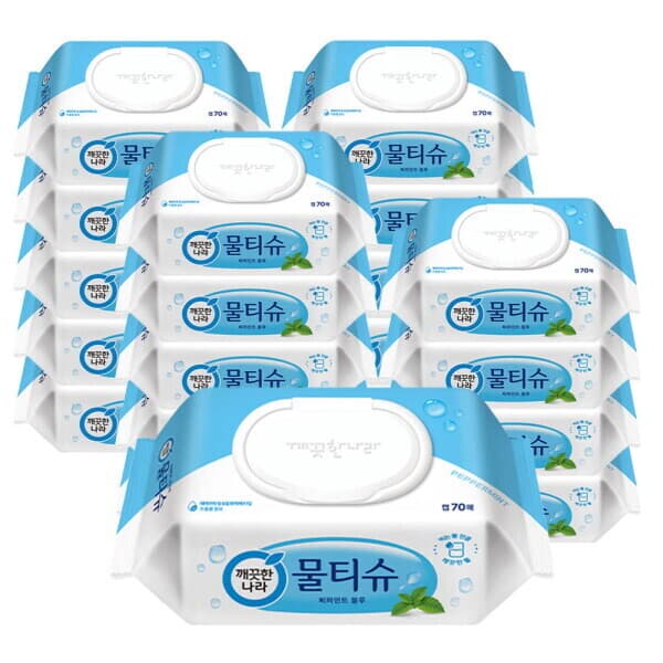 롯데아이몰 깨끗한나라 물티슈 페퍼민트 블루 캡형 70매 20팩
