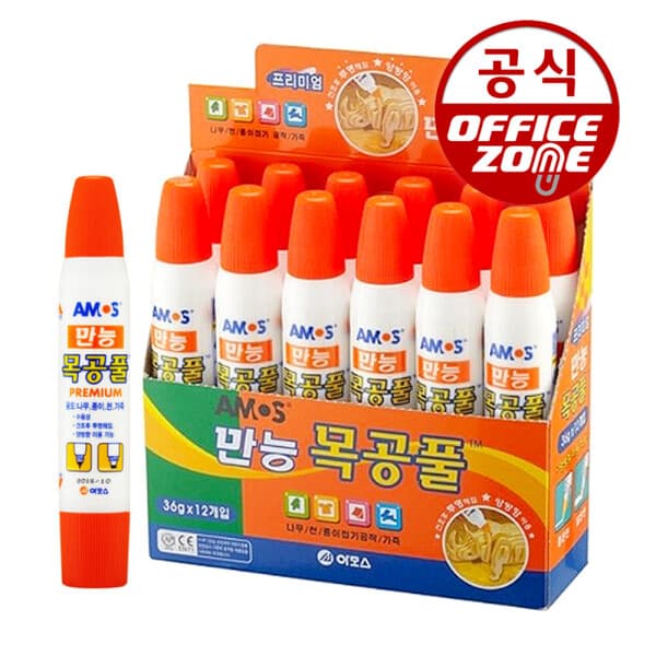 오피스존(주) 아모스 1500 만능 목공풀 36g 12개