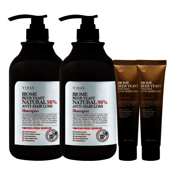 딜라이크 자연유래98% 맥주효모 탈모샴푸 1000g 2개 + 맥주효모샴푸 여행용 100ml 2개