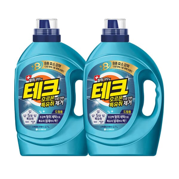 LG생활건강 직영 테크 호르몬 실내건조 액체세제 드럼 2.7L x2개 - 최저가 27,900원