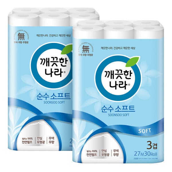 깨끗한나라본사직영 깨끗한나라 순수소프트 화장지 27m X 30롤 2팩 - 최저가 29,430원