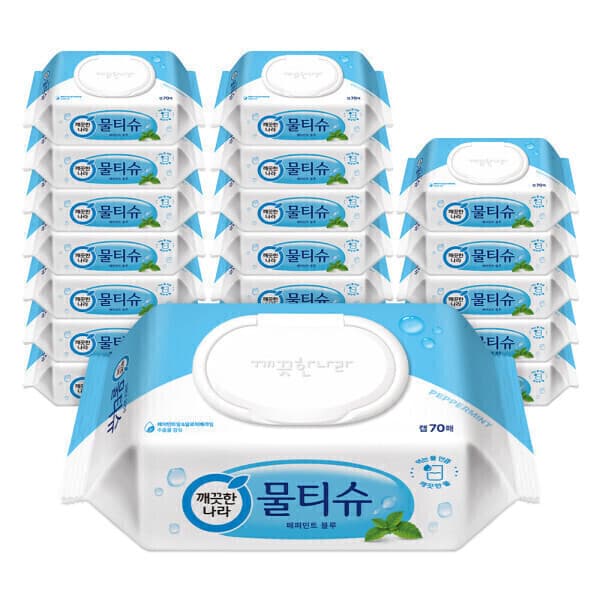 깨끗한나라본사직영 깨끗한나라 물티슈 페퍼민트 블루 캡형 70매 20팩 - 최저가 23,750원