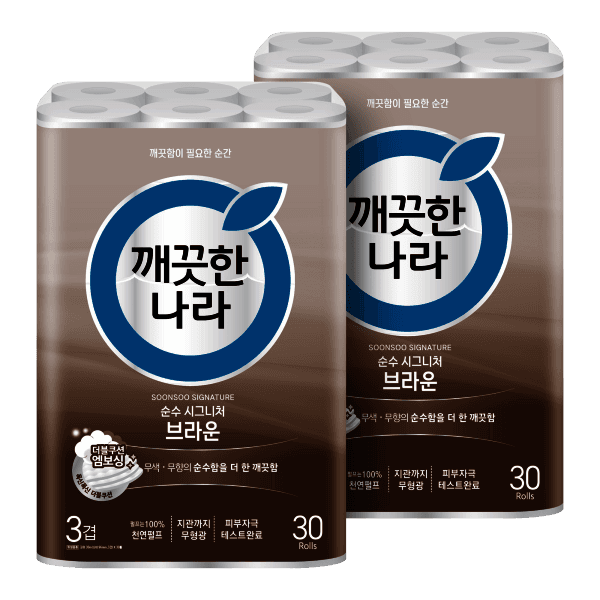깨끗한나라본사직영 깨끗한나라 순수시그니처 화장지 브라운 30m 30롤 2팩