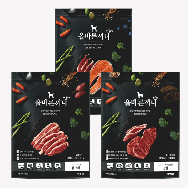 국개대표 강아지사료 올바른끼니 1.2kg 소고기 / 연어 / 오리