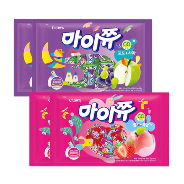크라운제과-스타배송 마이쮸 포도사과 2개+딸기복숭아 2개