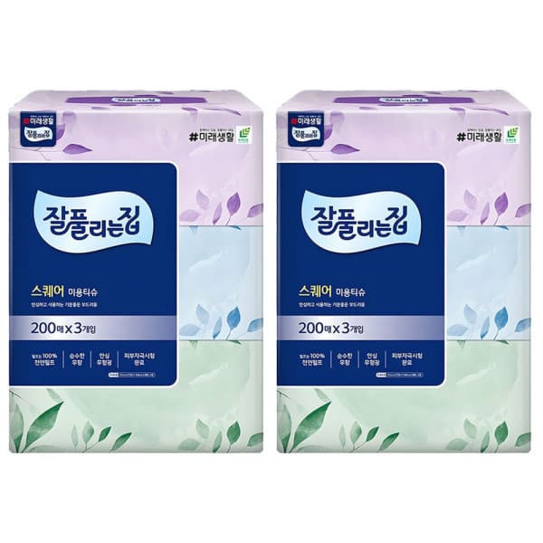 파이브온 각티슈 잘풀리는집 천연펄프 미용티슈 200매 6개