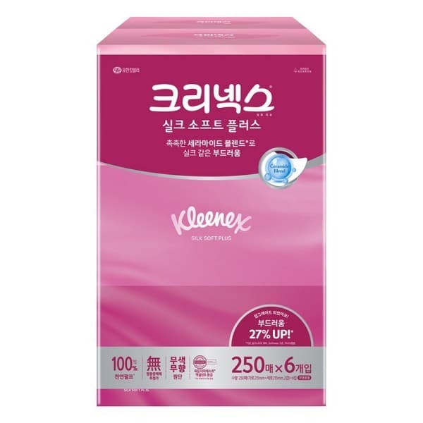 파이브온 크리넥스 실크소프트 미용티슈 천연펄프 2겹 250매 6개