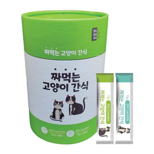씨엔앨몰 마마쇼 짜먹는 고양이 간식 치킨+연어 15gx60개