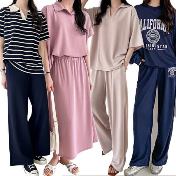시크데일리 여성 트레이닝 세트 반팔 조거 와이드 팬츠 빅사이즈 상하 셋업 - 최저가 17,900원