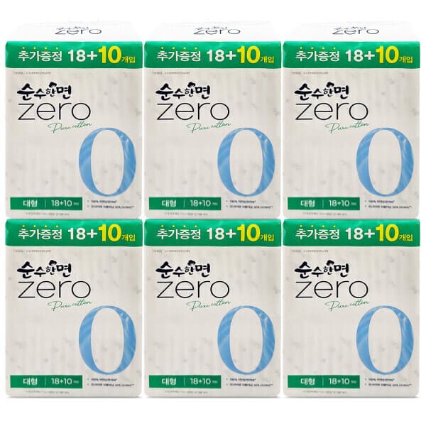 대현맘 깨끗한나라 순수한면 제로 생리대 대형 28매 6팩 - 최저가 29,100원